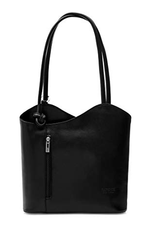 Big Handbag Shop Womens Genuine Italian Leather Carry on Shoulder or Backpack Bag (Black - Plain)