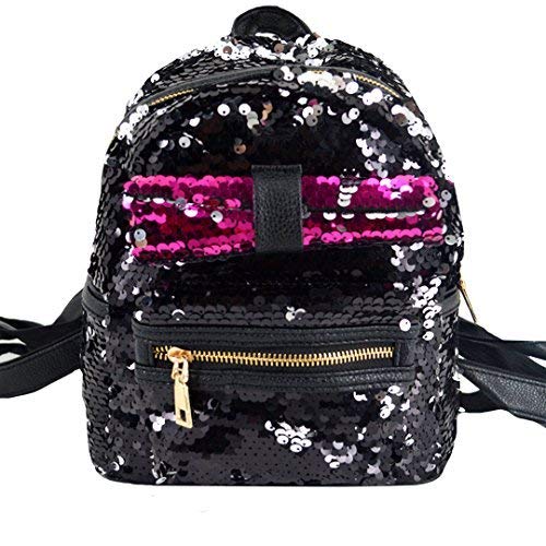 Felice Mini Glitter Sequin Backpack Purse Cute Bow Leather Shoulder Bag for Girls and Women (black)