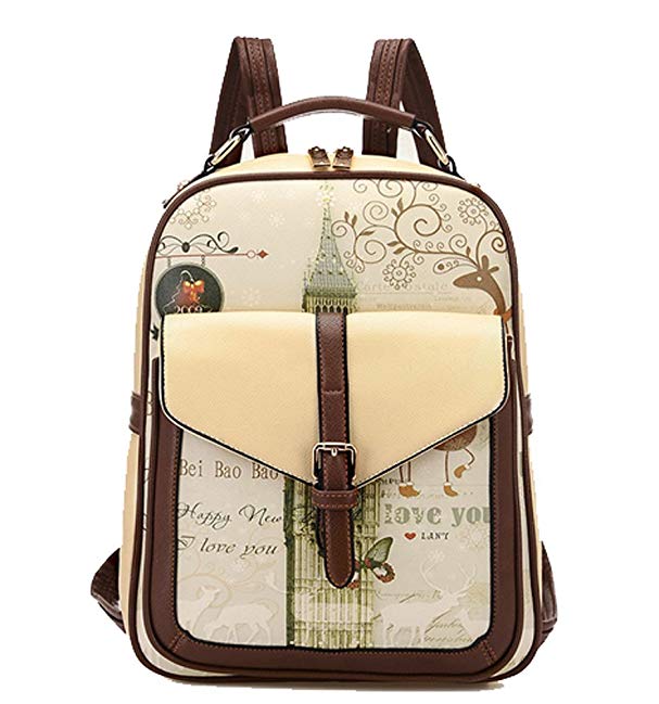 Buenocn Women's Backpack Classic Print Personalized Handbag Backpack Travel Bag Shy513 (beige)