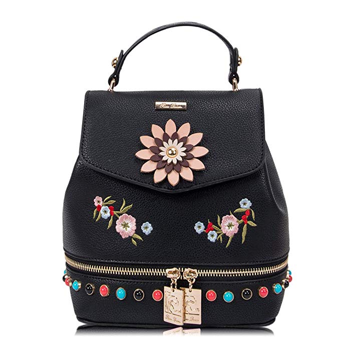 RenDian Women's Mini Cute Fashion Backpack Purse PU Leather Rucksack Retro Embroidered Shoulder Bags