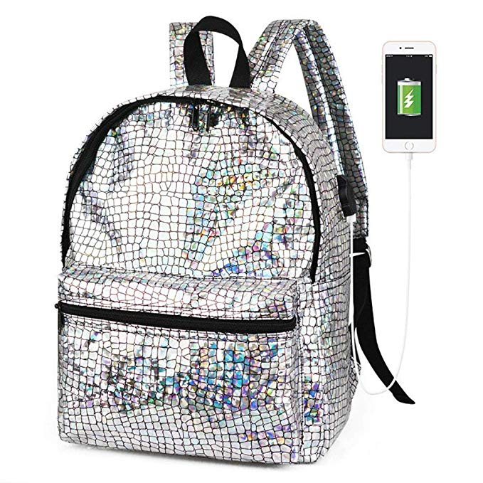 Oops Style Women Hologram Transparent Mirror Face Laser School Backpack Daypack