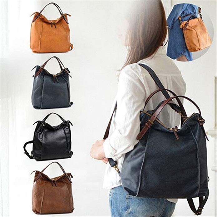 Brenice Cowhide Tote Handbags Vintage Multifuntion Backpack Shoulder Bags