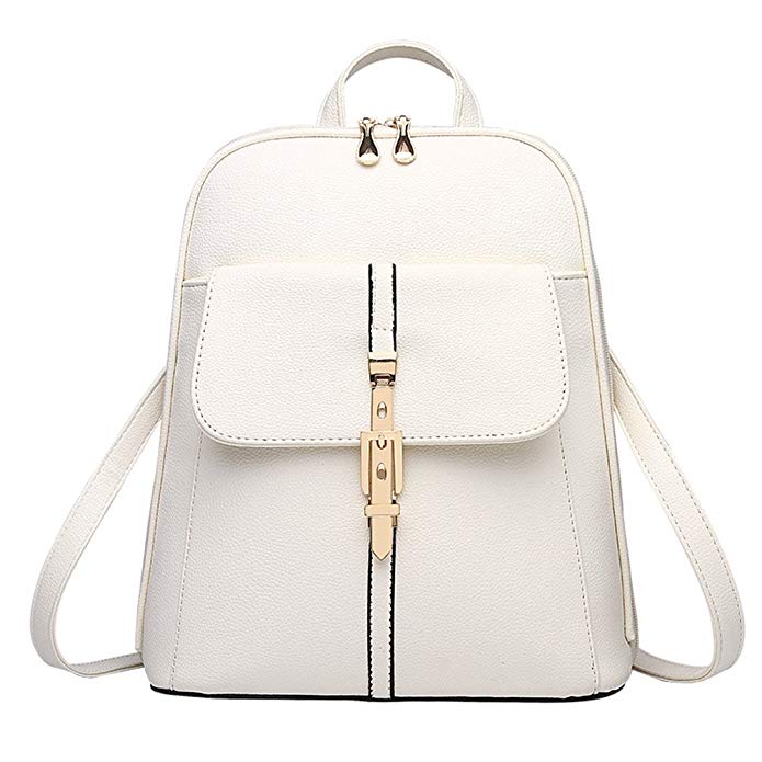 H.TAVEL® New Fashion Women Girl Leather Mini School Bag Travel Backpack Rucksack Shoulders Bag (White)