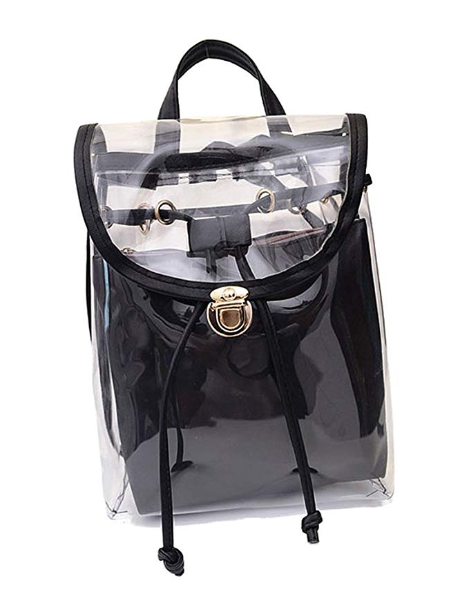 Jesdo Women's 2 in 1 Clear Drawstring Backpack Transparent Travel Beach Handbag Bag