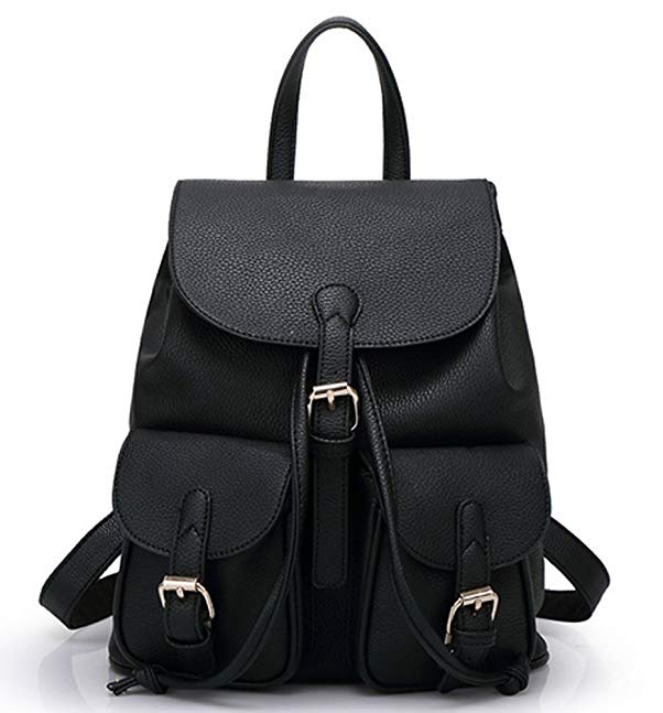 Century Star Women Double Pockets Leather Lovely Backpack Shoulder Bag