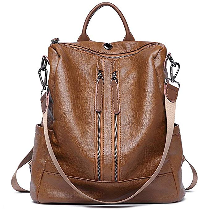 ZUNIYAMAMA Casual Purse Fashion School Leather Backpack Crossbady Shoulder Bag Mini Backpack for Women & Teenage Girls brown