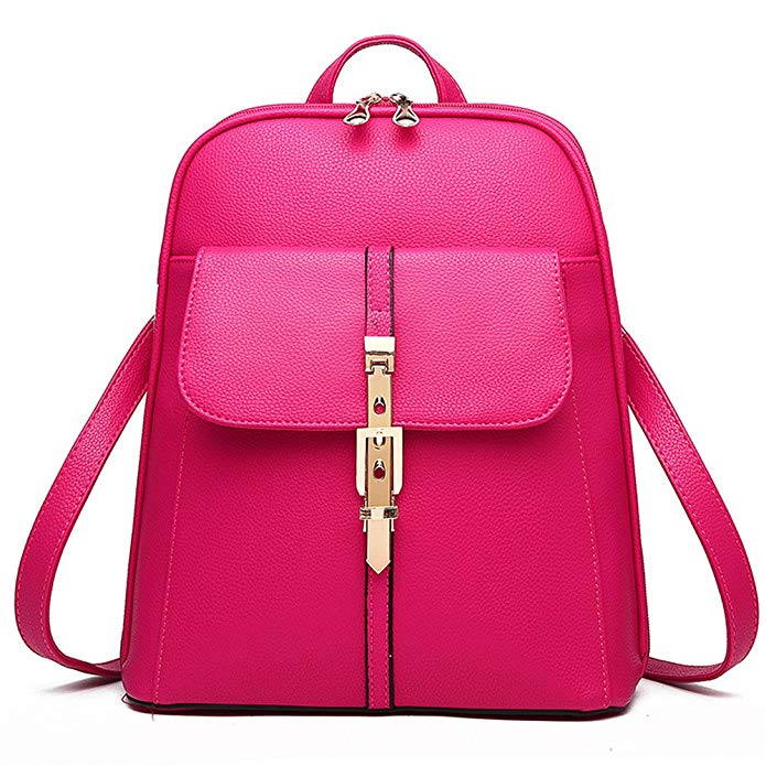 H.TAVEL®new Fashion Women Girl Leather Mini School Bag Travel Backpack Rucksack Shoulders Bag Satchel (Rose Red)