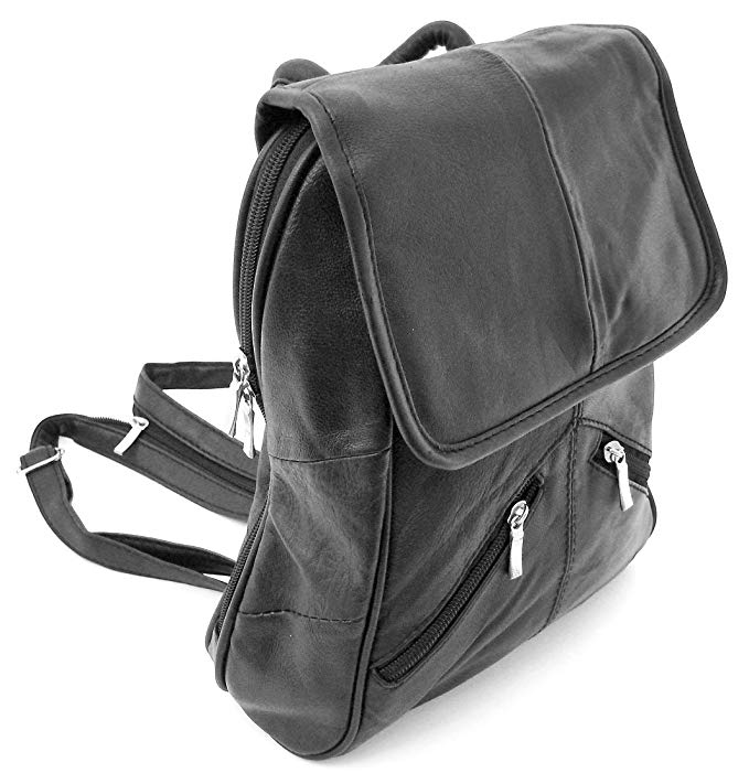 Leather Womens Backpack Purses Black Lambskin Leather Backpack Purse Shoulder Bag 8.5 X 11.5 X 3 Inches Black