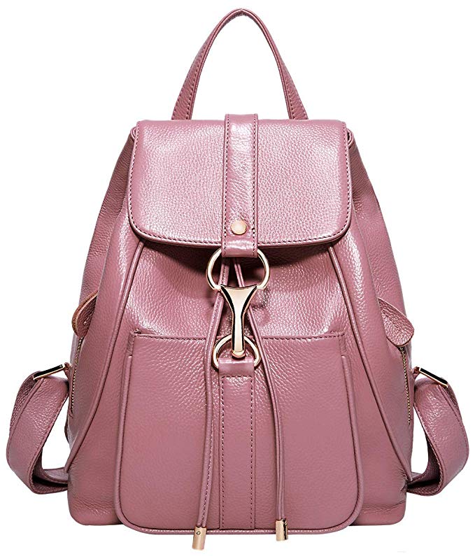 BOYATU Real Leather Backpacks Purse for Women Ladies Fashion Travel Shoulder Bag (Taro Pink)