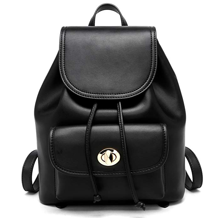 Womens Black Leather Backpack Girls Travel Schoolbags Shoulder Bag Casual Daypack Purse