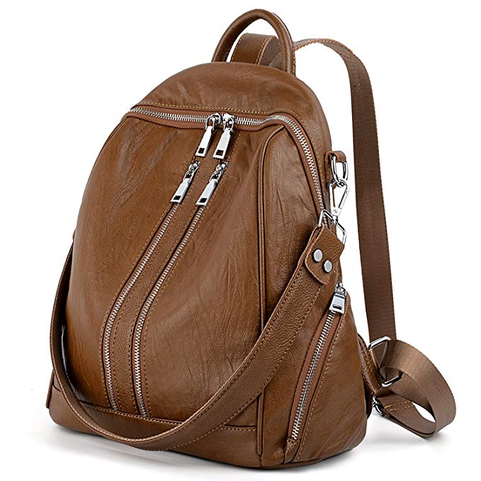 UTO Women Backpack Purse PU Washed Leather Convertible Ladies Rucksack Zipper Pockets Crossbody Shoulder Bag