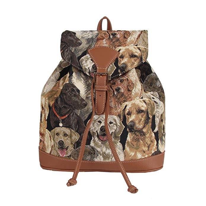 Signare Tapestry Women Flap Buckle Pull String Fashion Rucksack Backpack Labrador Dog (RUCK-LAB)