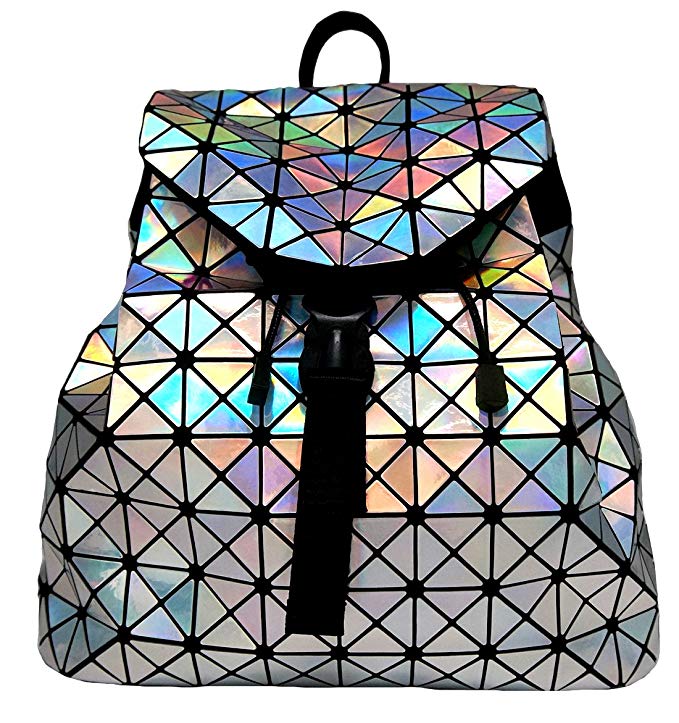 Roffatide Geometric Luminous Rhombus Laser Sequins Backpack Shoulder Bag Satchel Rucksack for Women and Men