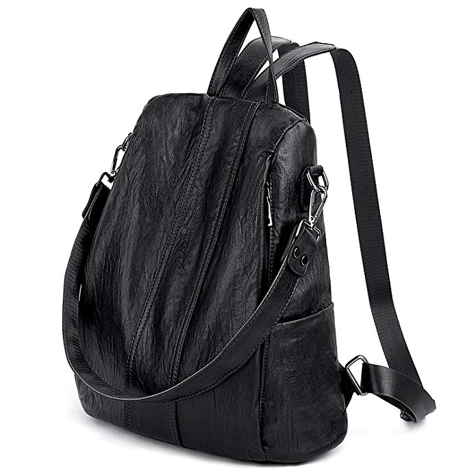 UTO Women Anti-Theft Backpack Purse PU Washed Leather Convertible Ladies Rucksack Shoulder Bag