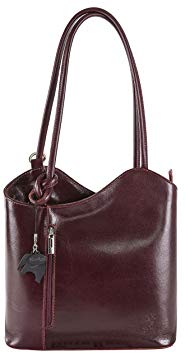 Big Handbag Shop Italian Leather Hand Made Handbag, Shoulder or BackPack Bag. Includes a Branded Protective Storage Bag and a Charm (F220_Maroon_Plain