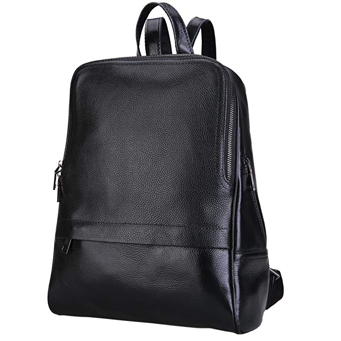 Damero Genuine Leather Casual Backpack, Women Purse Schoolbag, Black