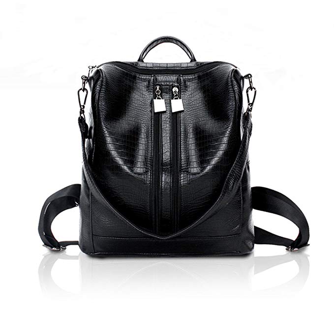 Fashion Backpack for Women Rucksack PU Leather Black Shoulder Bags Purses for Ladies Tote Bags