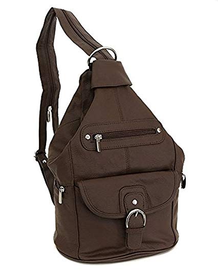 Womens Leather Convertible 7 Pocket Medium Size Tear Drop Sling Backpack Purse Shoulder Bag