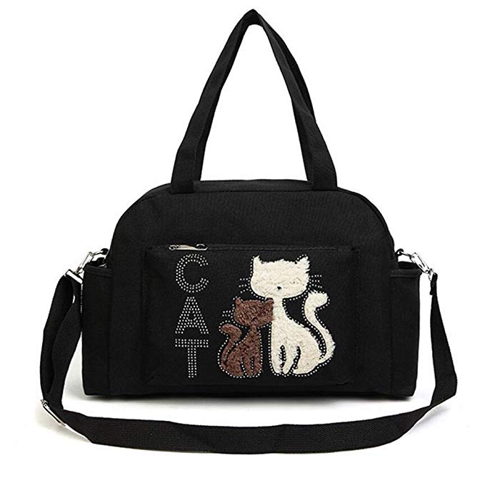 Handbag for Women Canvas Cute Cartoon Cat Tote Bag Crossbody Purses Multi-Function Waterproof Travel Backpack Nappy Bags for Baby Care Large Capacity