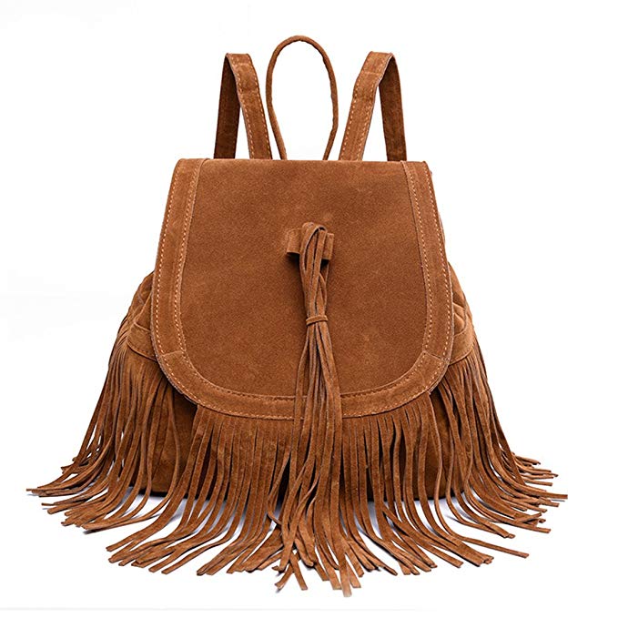 Sunwel Fashion Bag Shoulder Tassel Drawstring PU Leather Bag Casual Traveling Women Outdoor Shopper Beach School Bookbag