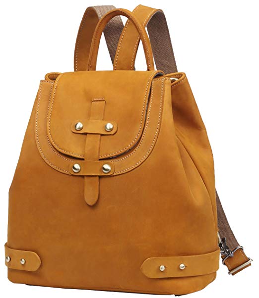 Hereby Kuer Women’s Cow Leather Retro Shoulder Bag Preppy School Backpack Satchel Purse