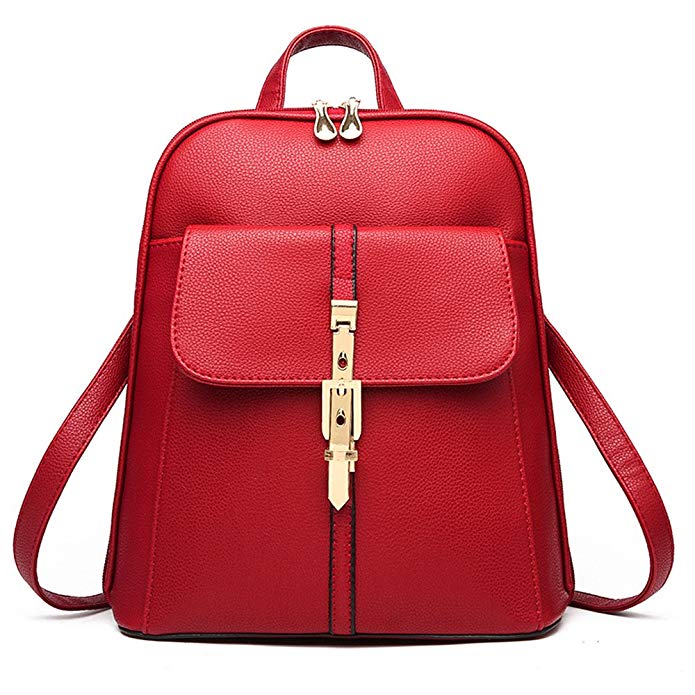 H.TAVEL®new Fashion Women Girl Leather Mini School Bag Travel Backpack Rucksack Shoulders Bag Satchel (Red)