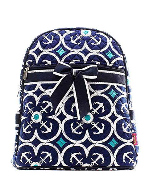 Geometric Anchor Print Quilted Backpack Handbag