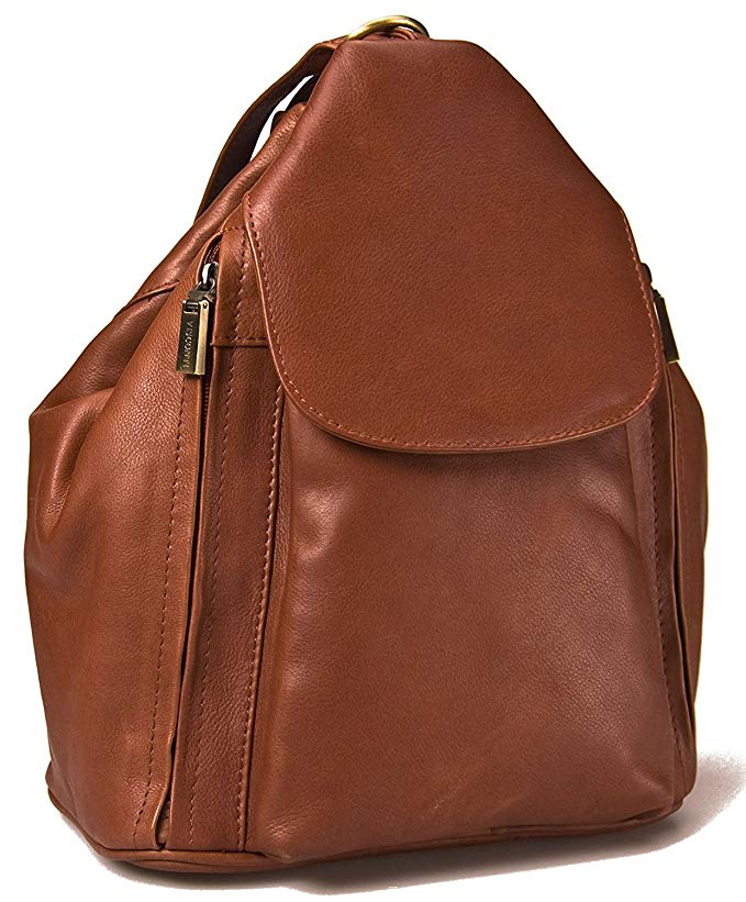 Visconti 18357 Medium Ladies Triangular Leather Backpack Rucksack Handbag (Brown)