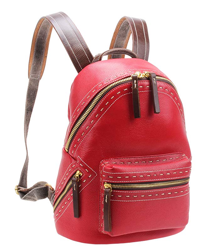 Iblue Women Leather Backpack Purse Casual Travel Shoulder School Bag Small M6118 (red)