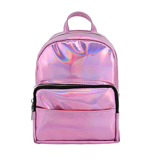 Candice Women Shiny Holographic PU Leather Shoulder Bag Satchel Backpack School Bag