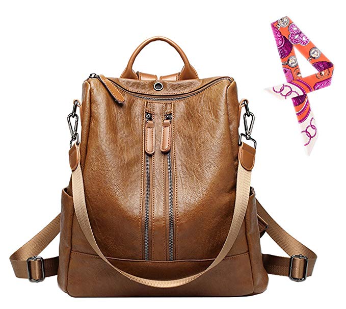 Womens Lightweight Designer Backpack Shoulder Handbags - Pu Leather Convertible Rucksack