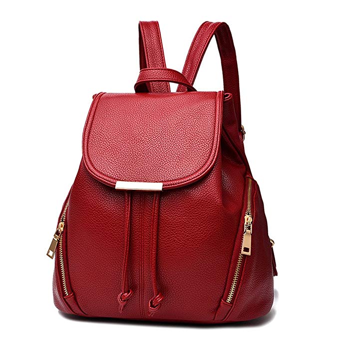 Hellofuture PU Leather Backpack Casual Fashion Trendy Outdoor Daypack Stylish School Bag Solid Travel Backpack for girls and womens