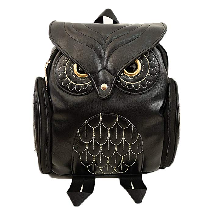 Donalworld Women Owl Backpack Cute Cartoon School PU Leather Shoulder Bag