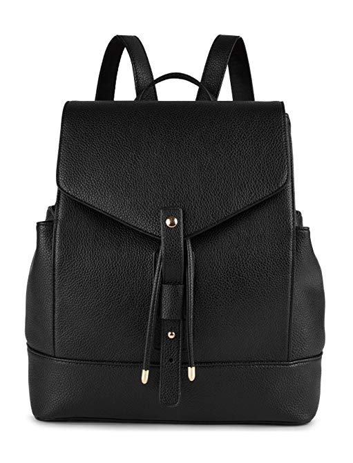 COOFIT Black PU Leather Backpack Schoolbag Casual Daypack for Women