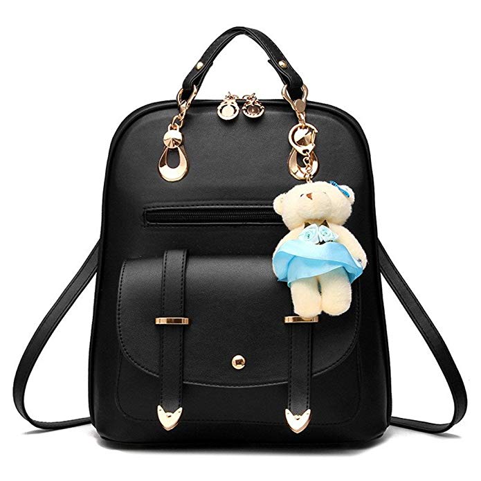 Fashion Shoulder Bag Rucksack PU Leather Women Girls Ladies Backpack Travel bag With Pendant