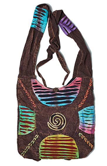 Bohemian Embroidered Ripped Razor Cut Sling Purse Handbag AND Backpack in Brown